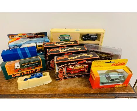 A selection of diecast promotional model cars, buses and lorries 