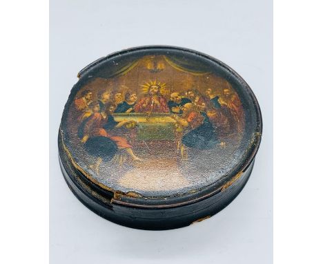 A Papier Mache snuff box with Last Supper Decoration (AF)