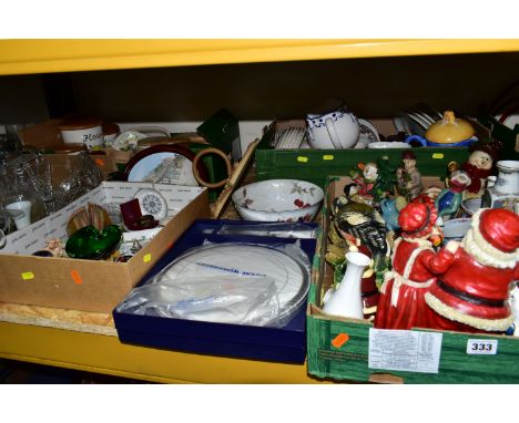 FIVE BOXES OF CERAMICS AND CUT GLASS, comprising a Royal Crown Derby 2006 'Owl' paperweight (silver stopper indicates second 