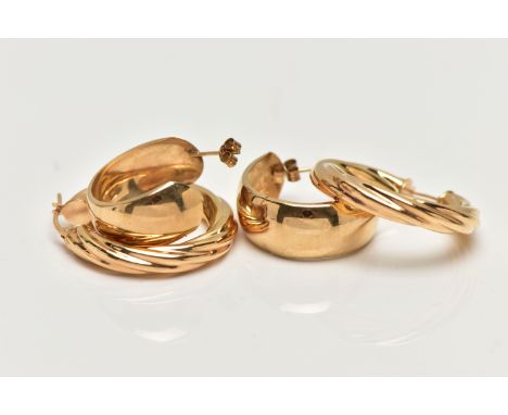 TWO PAIRS OF HOOP EARRINGS, the first a pair of hollow twist hoops with lever fittings, hallmarked 9ct Birmingham, approximat