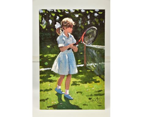 SHERREE VALENTINE DAINES (BRITISH 1959) 'PLAYFUL TIMES I', a signed limited edition print depicting a young girl playing tenn