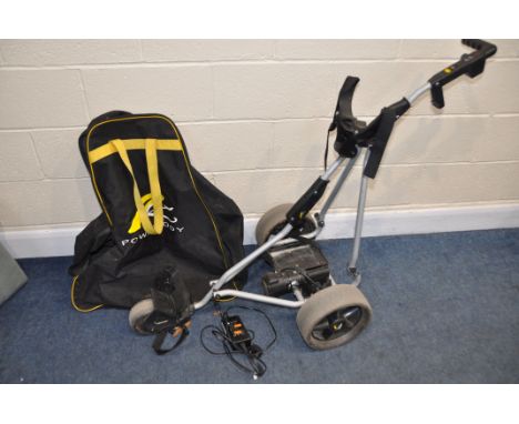 A POWACADDY battery powered golf caddy in bag with charger (missing battery) (Untested)