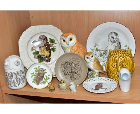 A COLLECTION OF OWL THEMED CERAMICS, to include a Carlton Ware moneybox owl printed with feathers, a Royal Dux mid twentieth 