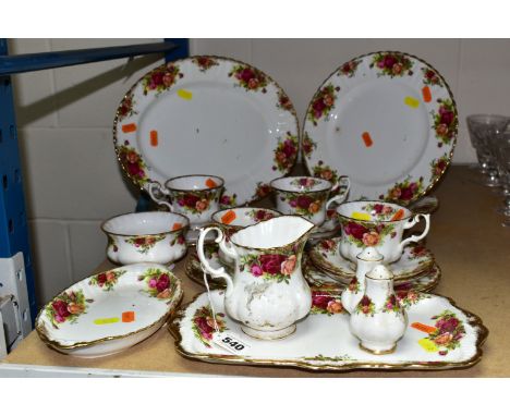 A GROUP OF ROYAL ALBERT 'OLD COUNTRY ROSES' PATTERN TEAWARES, comprising two dinner plates, one oval dinner plate, a rectangl