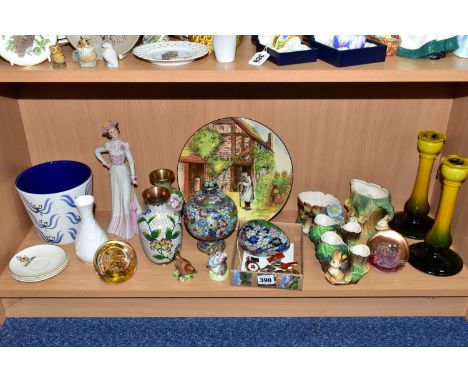 A GROUP OF CERAMICS, GLASS AND METAL WARES, to include a Beswick Beatrix Potter 'Miss Moppet' figure with BP-2a backstamp, a 