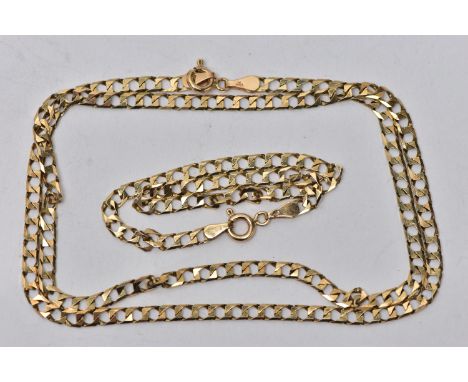 A 9CT GOLD CURB LINK CHAIN AND MATCHING BRACELET, square curb link chain, fitted with a spring clasp, hallmarked 9ct Birmingh