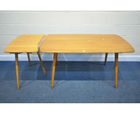 AN ERCOL ELM AND BEECH DINING TABLE. with a model 265 extension table, length of table 138cm x depth 71cm x height 72cm, leng