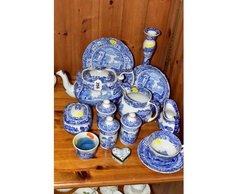 A COLLECTION OF SPODE BLUE AND WHITE ITALIAN WARE CERAMICS, comprising a tea pot, large jug (marked as second quality), a can