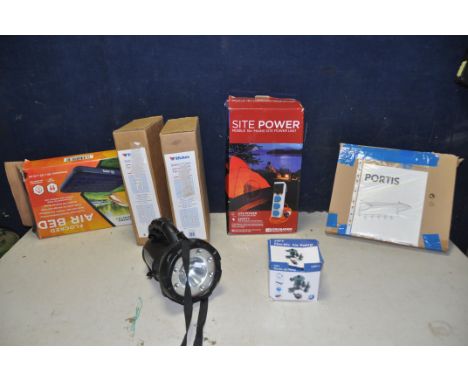 A CRUSADER SITE HOOK UP with three 13A sockets in original box, two Wickes two drawer units in boxes, a double airbed, an ele