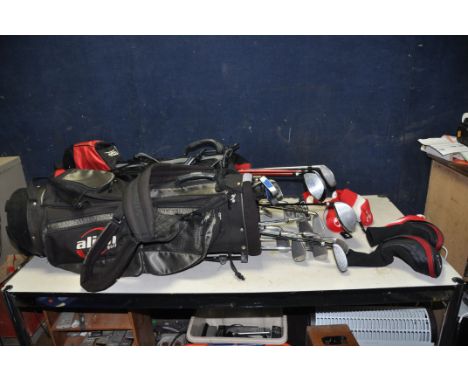 TWO GOLF BAGS CONTAINING TAYLOR MADE BURNER IRONS( 5,6,7,8,9 and P), a Callaway Big Bertha 4 iron, 8 Dunlop clubs etc