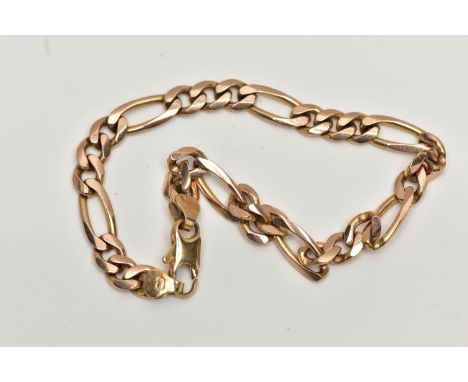 A 9CT GOLD FIGARO CURB LINK BRACELET, fitted with a lobster clasp, hallmarked 9ct London import, length 190mm, approximate gr