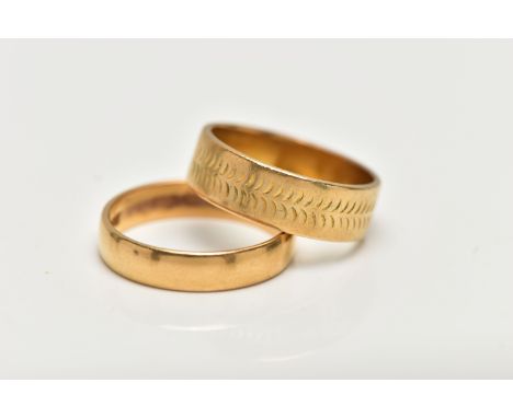 TWO 22CT GOLD BAND RINGS, the first a plain polished band, approximate band width 4.1mm, hallmarked 22ct Birmingham, ring siz