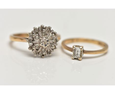 TWO DIAMOND SET RINGS, the first a 9ct gold cluster ring, set with nineteen single cut diamonds, a white gold mount leading o