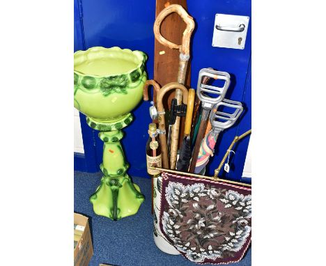 A LAMINATE AEROPLANE PROPELLER BLADE, VICTORIAN JARDINIERE STAND AND CERAMIC UMBRELLA STAND, comprising a laminate aeroplane 