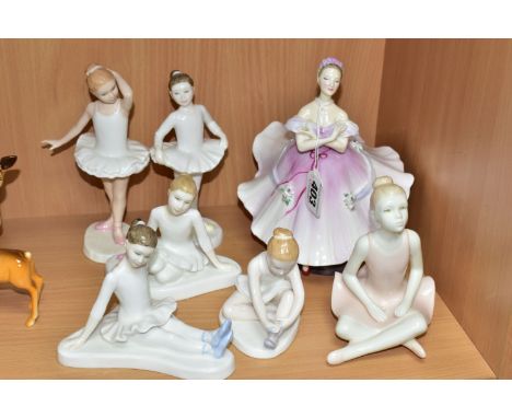 A GROUP OF ROYAL DOULTON AND ROYAL WORCESTER BALLERINA FIGURINES, comprising Royal Doulton: The Ballerina HN2116 height 18.5c