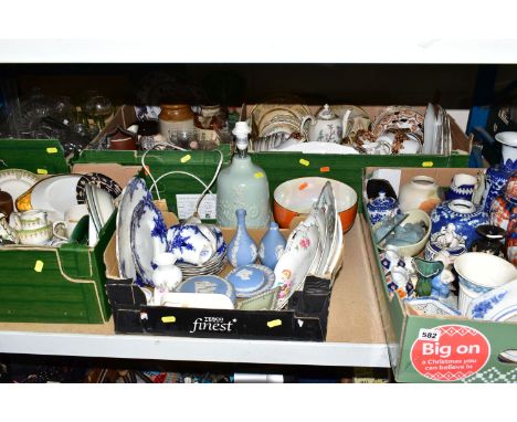 SIX BOXES AND LOOSE CERAMICS AND GLASS, to include Wedgwood Queens ware vases, Wedgwood Jasper ware, a W&amp;R Carlton Ware o