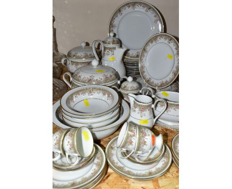 A NORITAKE IRELAND 'MORNING JEWEL' PART DINNER SET, comprising two circular covered tureens, ten dinner plates, six side plat