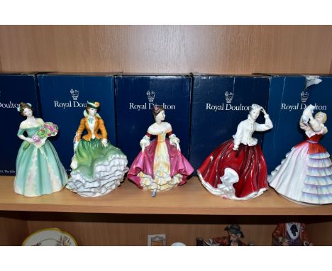 FIVE BOXED ROYAL DOULTON FIGURINES, comprising Happy Birthday HN3660, Nicole HN4112 a collectors club exclusive, Southern Bel