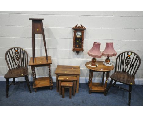 A SELECTION OF OCCASIONAL FURNITURE, to include a hardwood nest of three tables, an oval side table, a square side table, two