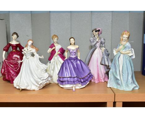 SIX ROYAL WORCESTER AND ROYAL DOULTON FIGURINES, comprising Royal Worcester: Sweet Anne 3630, height 18cm, First Dance 3629 (