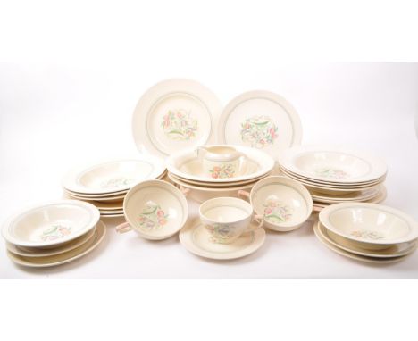 Susie Cooper - Crown Works, Burslem - A collection of vintage mid-century ceramic dinner service pieces, in the 'Dresden' pat