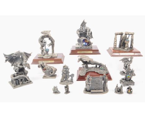 Myth &amp; Magic by The Tudor Mint - Collection of fourteen early 21st century cast pewter statue dragon figurines. Including