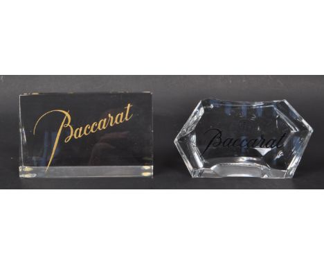 Baccarat—Two vintage 20th-century cut crystal glass display blocks/paperweights. The collection features a 1980s example with