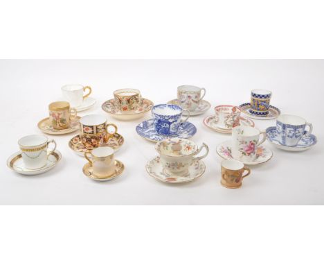 A collection of 19th century and later porcelain china hand painted cabinet teacups and saucers.. To include Royal Crown Derb