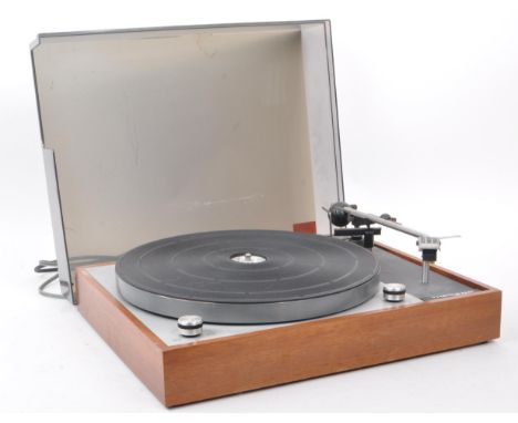 Thorens - A vintage 1965 Thorens TD 150 turntable vinyl record player, with a Shure E T2 stylus and smoked plastic cover. Mea