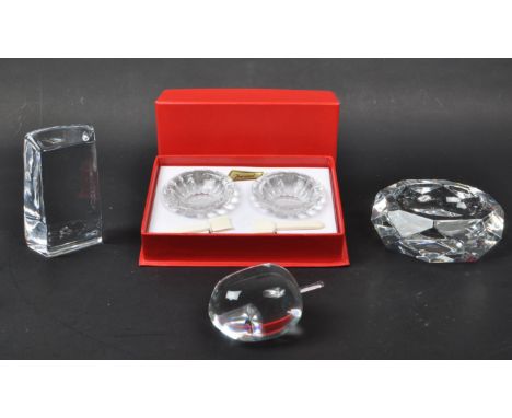 Baccarat - A vintage 20th century Baccarat cut crystal glass salt and pepper dish set and ashtray, alongside two crystal glas