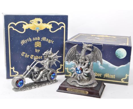 Myth &amp; Magic by The Tudor Mint - Two early 21st century cast pewter statue dragon figurines. Including Old Boney 3392 and