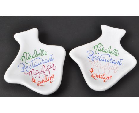 Mirabelle Mayfair - Two vintage late 20th century circa 1980s Mirabelle Restaurant Mayfair ceramic ashtrays. Each ashtray in 