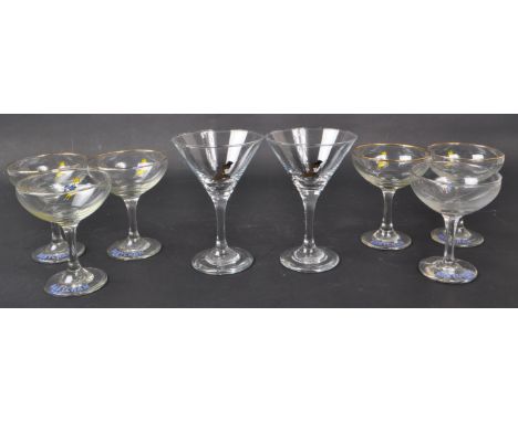 Babycham - A collection of eight mid 20th Century circa 1970s vintage Babycham champagne glasses. Six in traditional coupe / 
