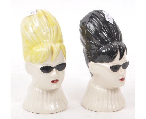 Swineside - Two late 20th century kitsch style ceramic salt and pepper shakers, in the form of two women's heads with beehive