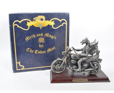 Myth &amp; Magic by The Tudor Mint - An early 21st century cast pewter statue dragon figurine, no. 3647 'Hot Wheels', depicti