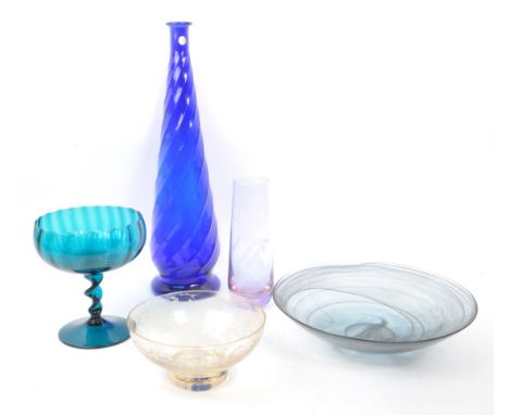 A collection of mid 20th century studio art glass items. The collection to include a large Italian blue glass vase, alongside