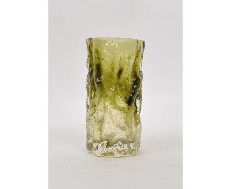 A mid 20th century Whitefriars Bark vase manner studio art glass vase. The vase having gradiented green colouring, with textu