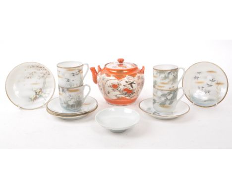 V Early 20th century egg porcelain Japanese partial tea service. Comprising of cups, saucers with transfer and hand painted c