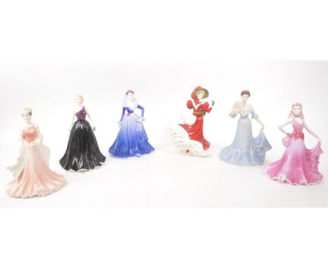 Coalport - A collection of six late 20th century porcelain and china lady figurines, comprising of four 1990s Coalport ladies