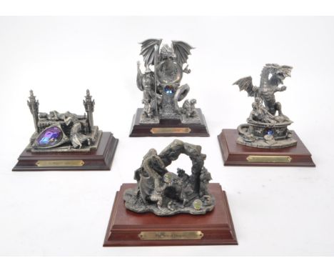 Myth &amp; Magic by The Tudor Mint - Four early 21st century cast pewter statue dragon and mythical figurines. Including 'Imm