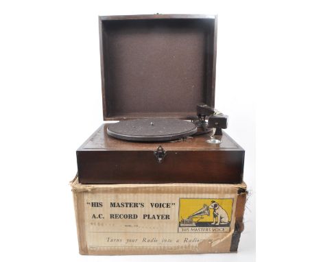 Columbia - HMV - An early 20th-century A.C. record player, model 2100. With a wooden case and bakelite arm. Housed within the