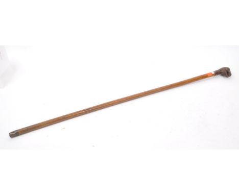 A vintage (possibly 19th century) bronze snake head handle walking stick.33" length approx.