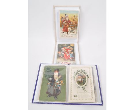 Vintage Christmas postcards showing Santa Claus in coloured robes. Scarcer colours (Brown, blue, green). Collection (x56) in 