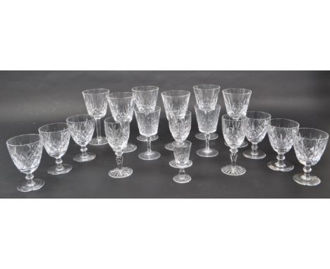 Waterford - A collection of Waterford Lismore pattern cut crystal drinking / presentation glasses. Traditional pattern to bow