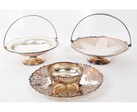 Mappin &amp; Webb - A collection of four silver-plated pieces, including two handled sweet dishes, a three-footed bowl, and a