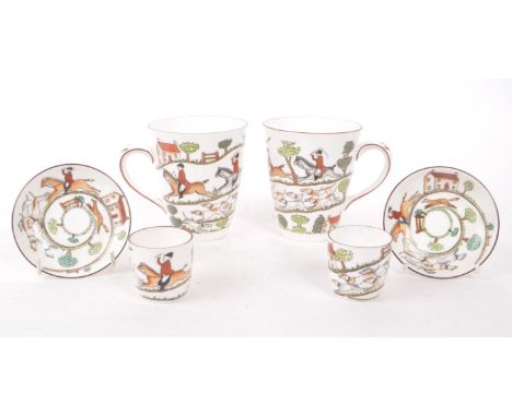 Staffordshire, England - A collection of mid-century bone china crown coffee service pieces, including two mugs, two espresso