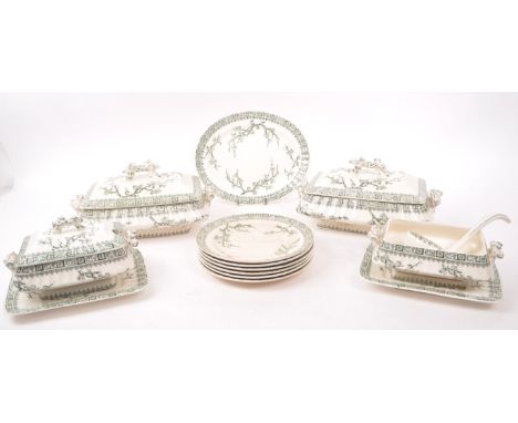 Keeling &amp; Co - Thorn - A victorian green and white dinner service, with 'Cherry Blossom' pattern to include six side plat