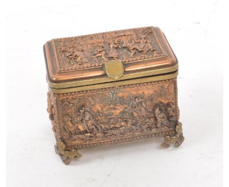 A.B. Paris - A vintage 19th century copper relief jewellry box, with a blue velvet lining to the inside. Featuring ornate, re