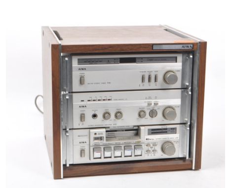 AIWA - A vintage late 20th century Hi-Fi audio visual stacking system, including an AM / FM stereo tuner R30, a stereo integr