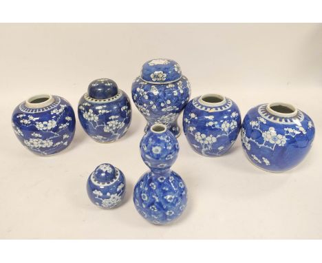 19th century Qing Dynasty, and later in the Kangxi style, Chinese blue and white prunus decorated ginger jars and vases to in